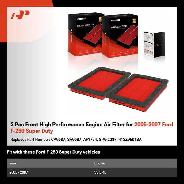 2 Pcs Front High Performance Engine Air Filter for 2005-2007 Ford F-250 Super Duty