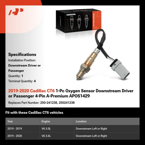 2019-2020 Cadillac CT6 1-Pc Oxygen Sensor Downstream Driver or Passenger 4-Pin A-Premium APOS1429