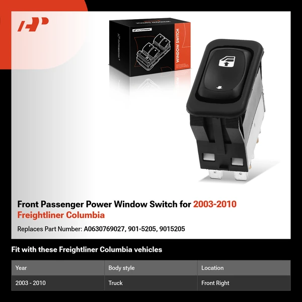 Front Passenger Power Window Switch for 2003-2010 Freightliner Columbia