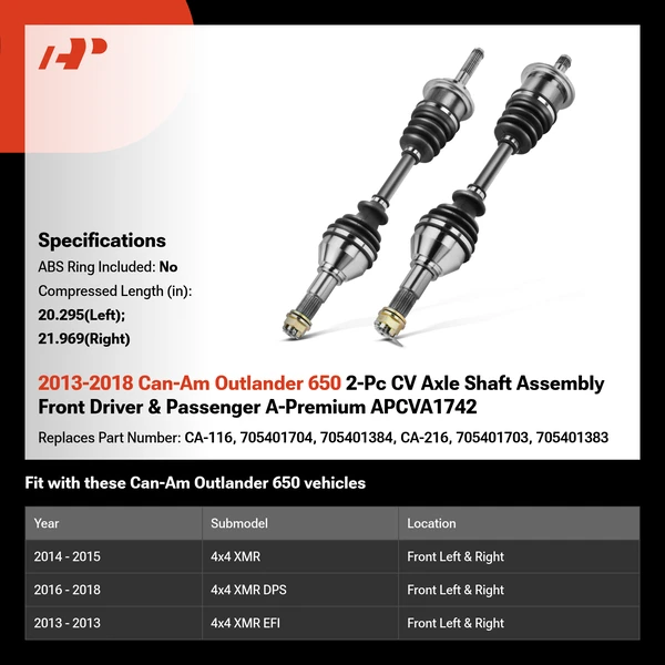2013-2018 Can-Am Outlander 650 2-Pc CV Axle Shaft Assembly Front Driver & Passenger A-Premium APCVA1742