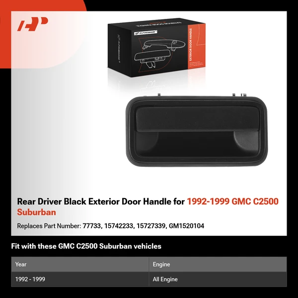 Rear Driver Black Exterior Door Handle for 1992-1999 GMC C2500 Suburban