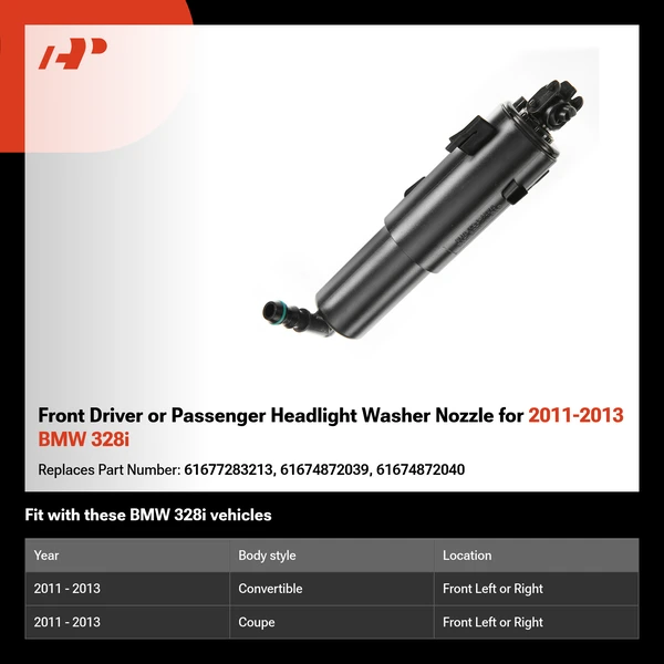 Front Driver or Passenger Headlight Washer Nozzle for 2011-2013 BMW 328i