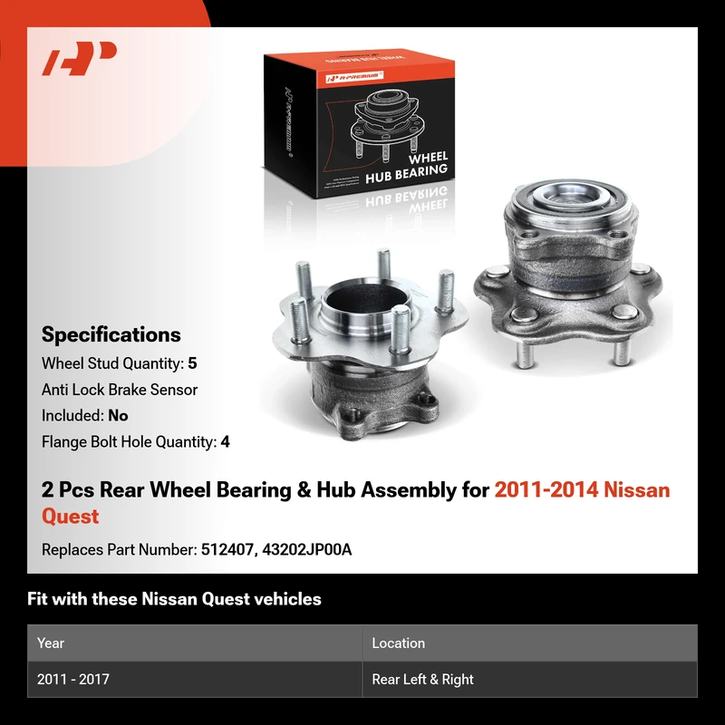 2 Pcs Rear Wheel Bearing & Hub Assembly for 2011-2014 Nissan Quest