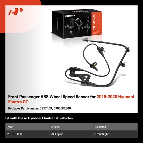 Front Passenger ABS Wheel Speed Sensor for 2018-2020 Hyundai Elantra GT