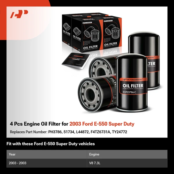 4 Pcs Engine Oil Filter for 2003 Ford E-550 Super Duty