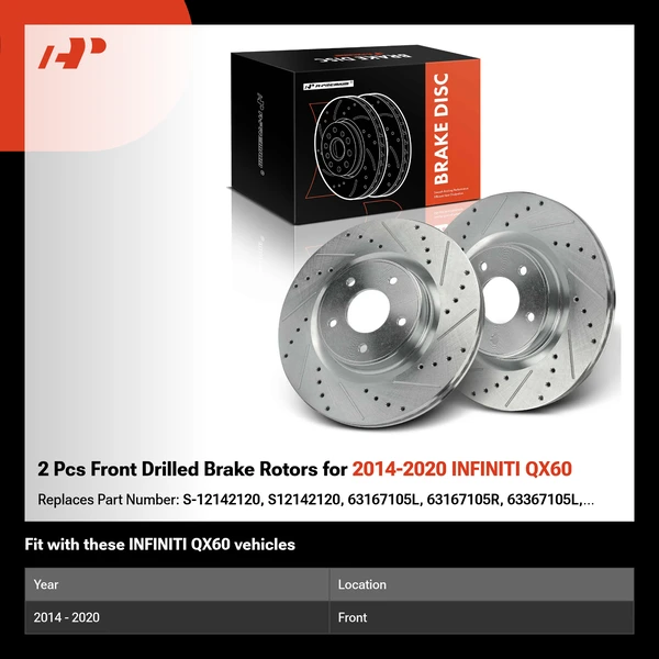 2 Pcs Front Drilled Brake Rotors for 2014-2020 INFINITI QX60
