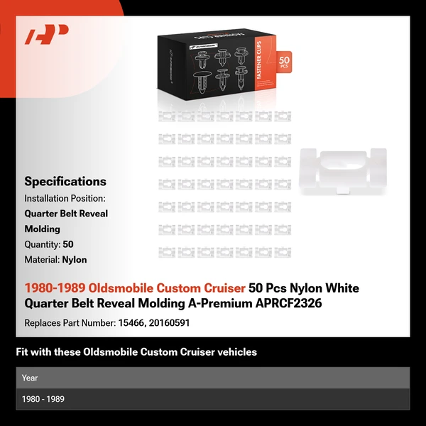 1980-1989 Oldsmobile Custom Cruiser 50 Pcs Nylon White Quarter Belt Reveal Molding A-Premium APRCF2326