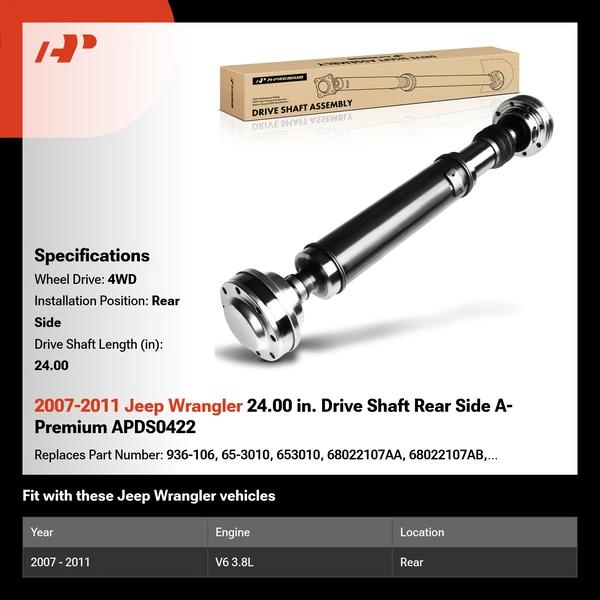 2007-2011 Jeep Wrangler 24.00 in. Drive Shaft Rear Side A-Premium APDS0422