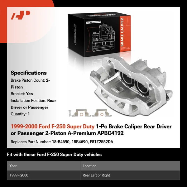 1999-2000 Ford F-250 Super Duty 1-Pc Brake Caliper Rear Driver or Passenger 2-Piston A-Premium APBC4192