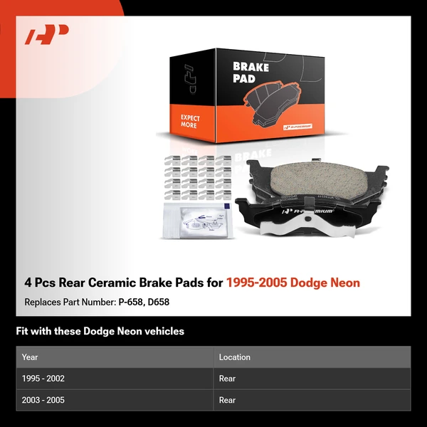 4 Pcs Rear Ceramic Brake Pads for 1995-2005 Dodge Neon