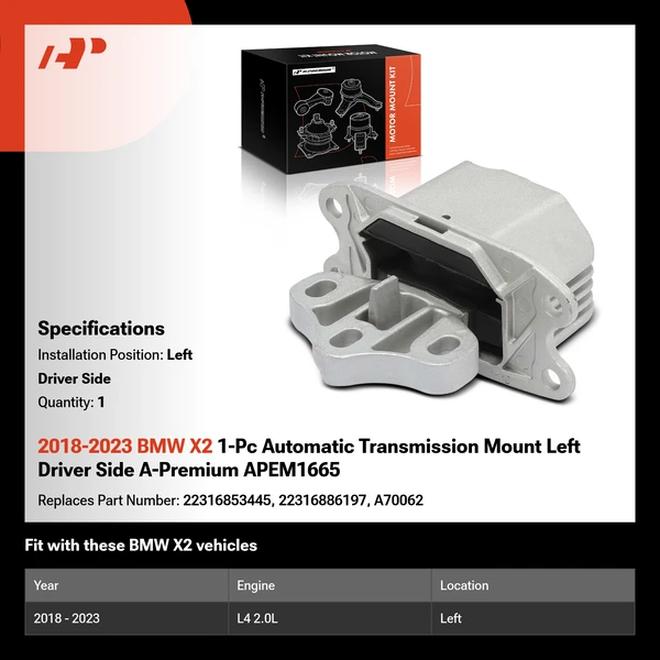 2018-2023 BMW X2 1-Pc Automatic Transmission Mount Left Driver Side A-Premium APEM1665