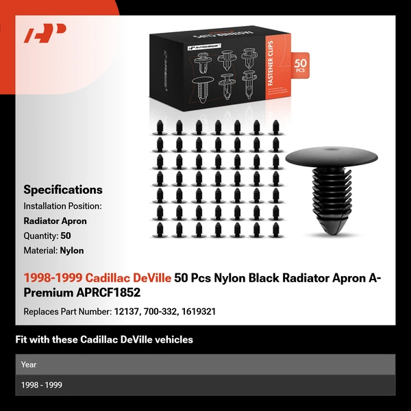 1998-1999 Cadillac DeVille 50 Pcs Nylon Black Radiator Apron A-Premium APRCF1852