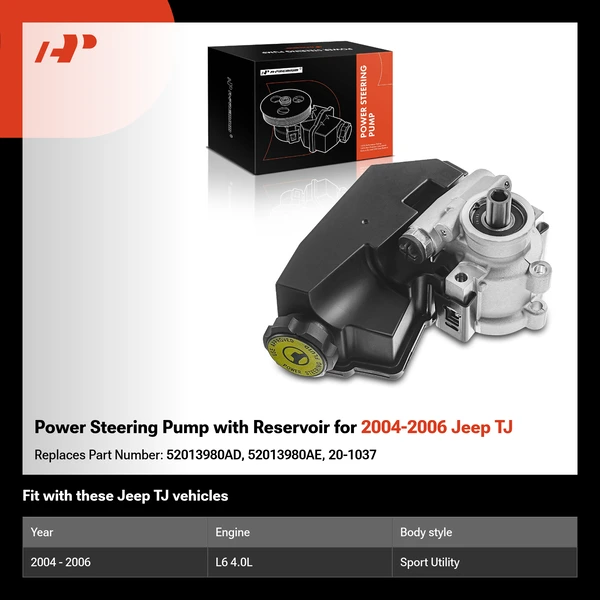 Power Steering Pump with Reservoir for 2004-2006 Jeep TJ