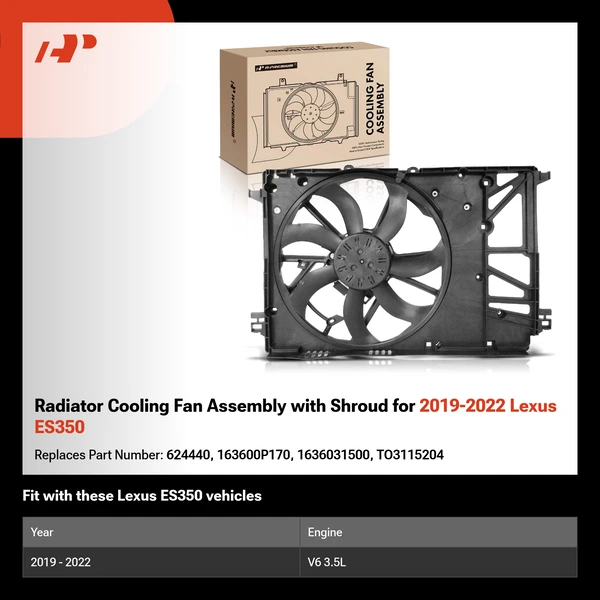 Radiator Cooling Fan Assembly with Shroud for 2019-2022 Lexus ES350