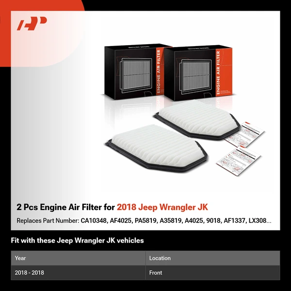 2 Pcs Engine Air Filter for 2018 Jeep Wrangler JK