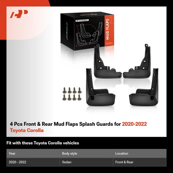 4 Pcs Front & Rear Mud Flaps Splash Guards for 2020-2022 Toyota Corolla