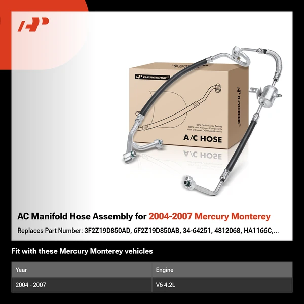 AC Manifold Hose Assembly for 2004-2007 Mercury Monterey