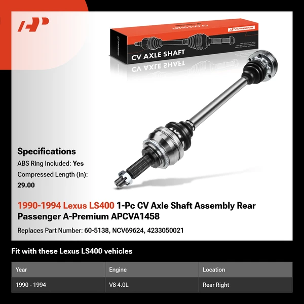 1990-1994 Lexus LS400 1-Pc CV Axle Shaft Assembly Rear Passenger A-Premium APCVA1458
