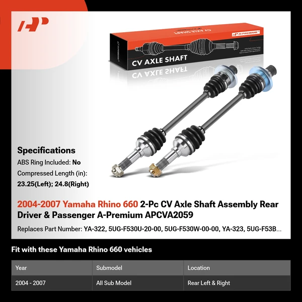 2004-2007 Yamaha Rhino 660 2-Pc CV Axle Shaft Assembly Rear Driver & Passenger A-Premium APCVA2059