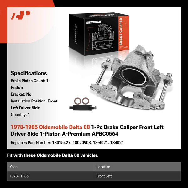 1978-1985 Oldsmobile Delta 88 1-Pc Brake Caliper Front Left Driver Side 1-Piston A-Premium APBC0564
