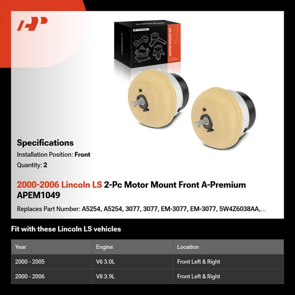 2000-2006 Lincoln LS 2-Pc Motor Mount Front A-Premium APEM1049