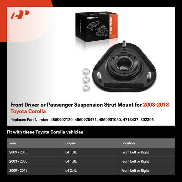 Front Driver or Passenger Suspension Strut Mount for 2003-2013 Toyota Corolla