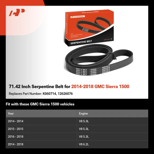 71.42 Inch Serpentine Belt for 2014-2018 GMC Sierra 1500