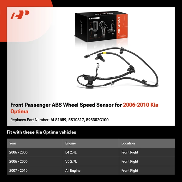 Front Passenger ABS Wheel Speed Sensor for 2006-2010 Kia Optima