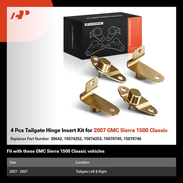 4 Pcs Tailgate Hinge Insert Kit for 2007 GMC Sierra 1500 Classic