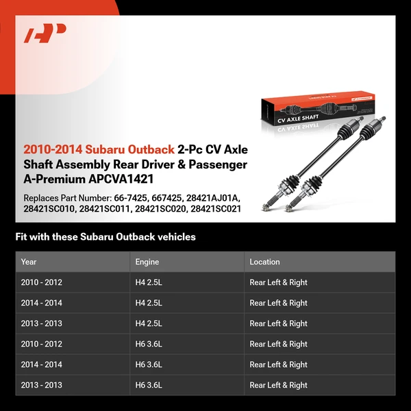 2010-2014 Subaru Outback 2-Pc CV Axle Shaft Assembly Rear Driver & Passenger A-Premium APCVA1421