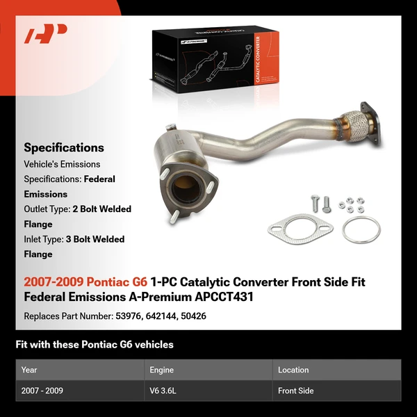 2007-2009 Pontiac G6 1-PC Catalytic Converter Front Side Fit Federal Emissions A-Premium APCCT431