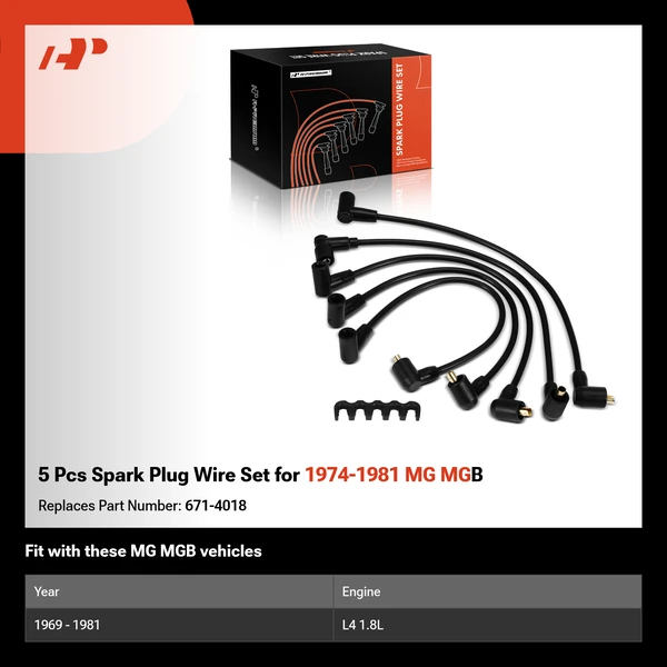 5 Pcs Spark Plug Wire Set for 1974-1981 MG MGB