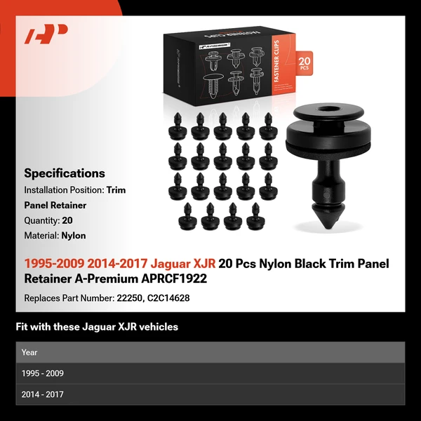1995-2009 2014-2017 Jaguar XJR 20 Pcs Nylon Black Trim Panel Retainer A-Premium APRCF1922