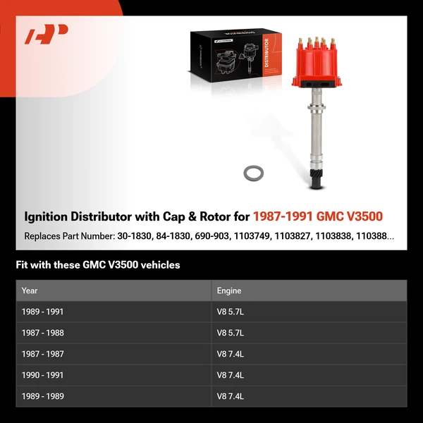 Ignition Distributor with Cap & Rotor for 1987-1991 GMC V3500