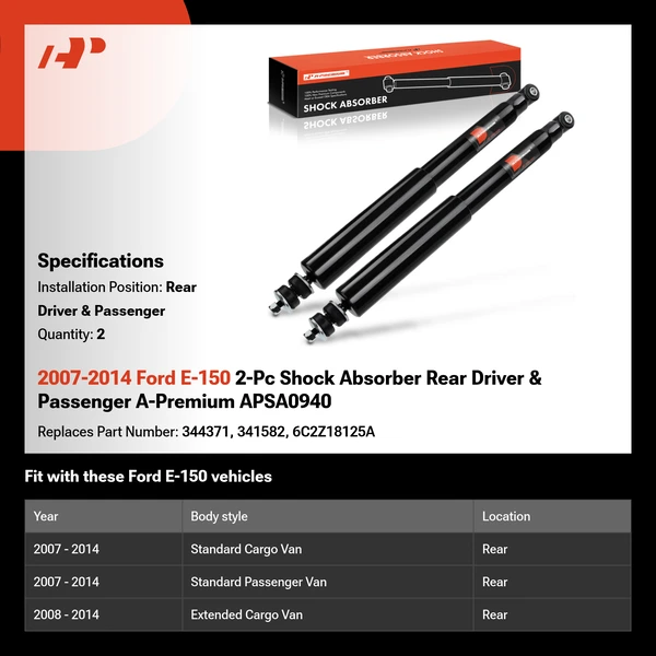 2007-2014 Ford E-150 2-Pc Shock Absorber Rear Driver & Passenger A-Premium APSA0940