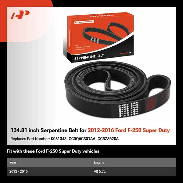 134.81 inch Serpentine Belt for 2012-2016 Ford F-250 Super Duty
