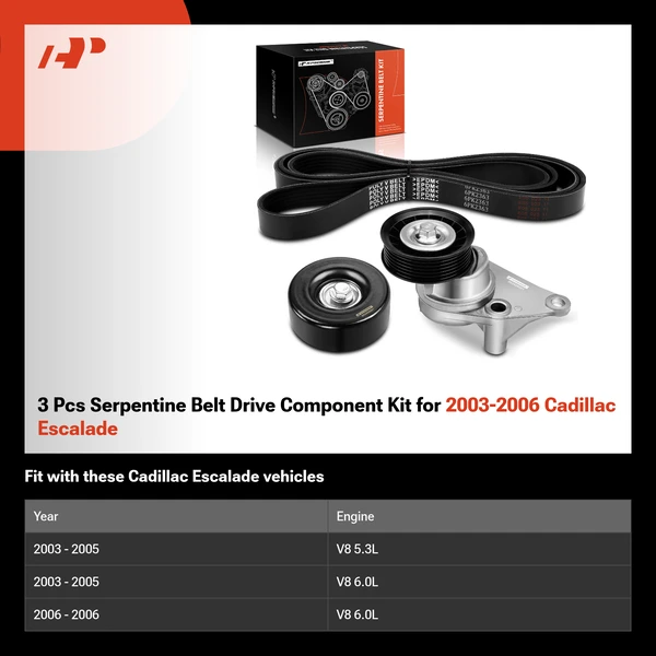 3 Pcs Serpentine Belt Drive Component Kit for 2003-2006 Cadillac Escalade