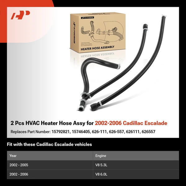2 Pcs HVAC Heater Hose Assy for 2002-2006 Cadillac Escalade