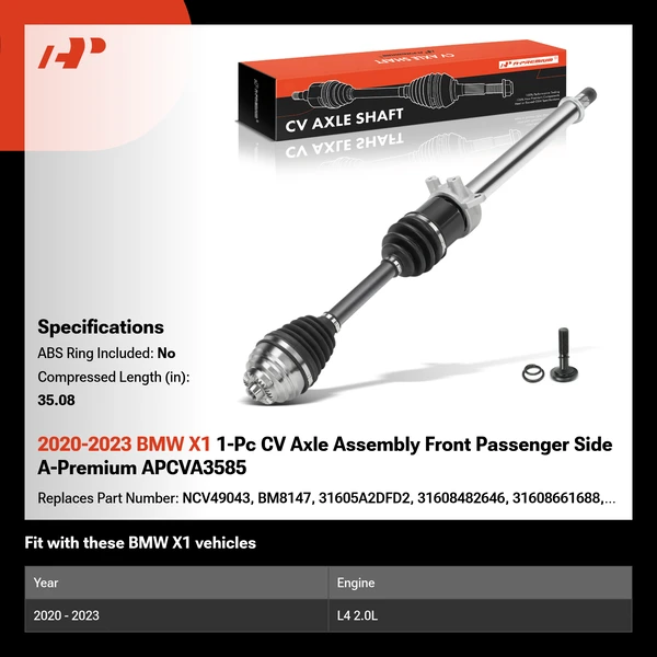 2020-2023 BMW X1 1-Pc CV Axle Assembly Front Passenger Side A-Premium APCVA3585