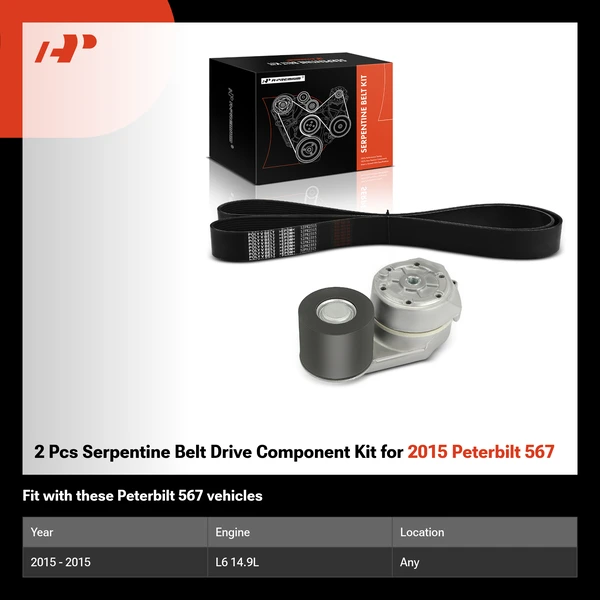 2 Pcs Serpentine Belt Drive Component Kit for 2015 Peterbilt 567