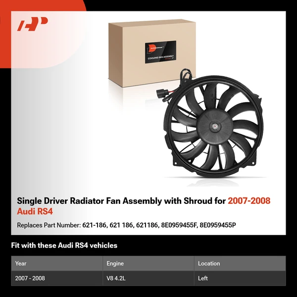 Single Driver Radiator Fan Assembly with Shroud for 2007-2008 Audi RS4