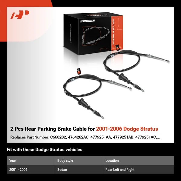 2 Pcs Rear Parking Brake Cable for 2001-2006 Dodge Stratus