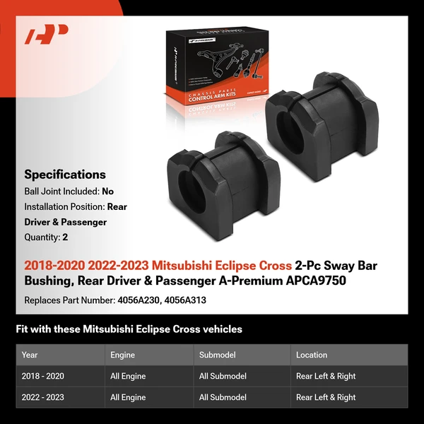 2018-2020 2022-2023 Mitsubishi Eclipse Cross 2-Pc Sway Bar Bushing, Rear Driver & Passenger A-Premium APCA9750