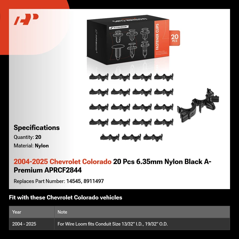 2004-2025 Chevrolet Colorado 20 Pcs 6.35mm Nylon Black A-Premium APRCF2844