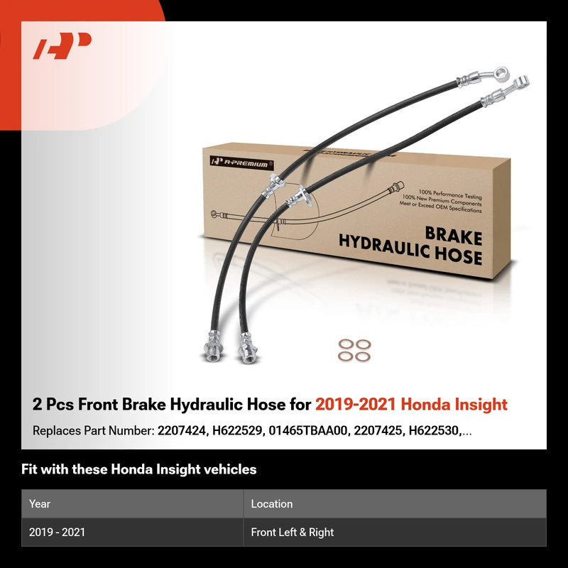 2 Pcs Front Brake Hydraulic Hose for 2019-2021 Honda Insight