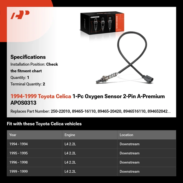 1994-1999 Toyota Celica 1-Pc Oxygen Sensor 2-Pin A-Premium APOS0313