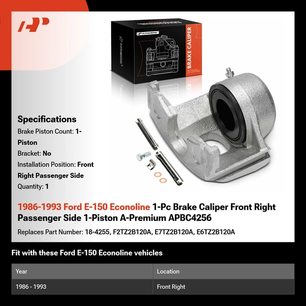 1986-1993 Ford E-150 Econoline 1-Pc Brake Caliper Front Right Passenger Side 1-Piston A-Premium APBC4256