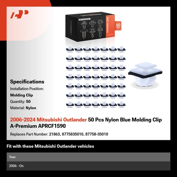 2006-2024 Mitsubishi Outlander 50 Pcs Nylon Blue Molding Clip A-Premium APRCF1590