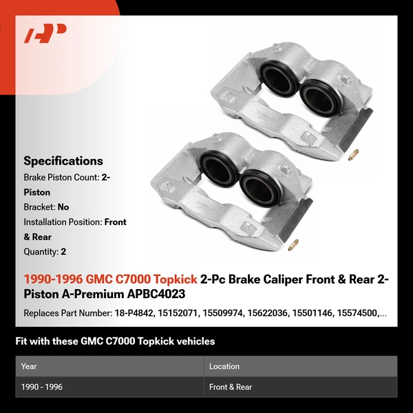1990-1996 GMC C7000 Topkick 2-Pc Brake Caliper Front & Rear 2-Piston A-Premium APBC4023