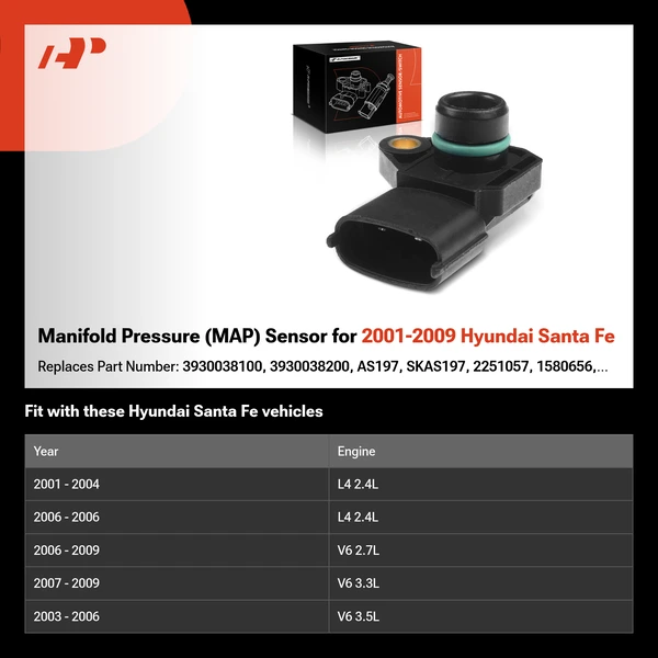 Manifold Pressure (MAP) Sensor for 2001-2009 Hyundai Santa Fe